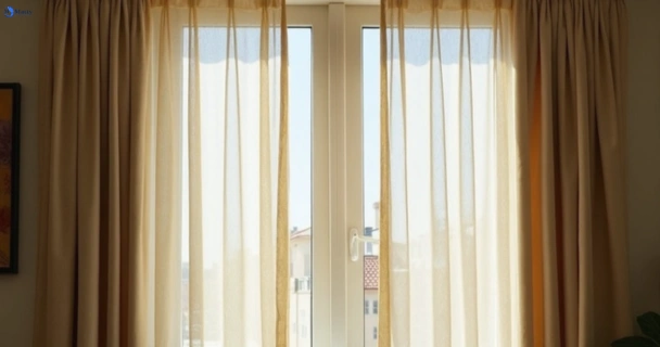 Dusty and dull curtains in bellbird-park before steam cleaning